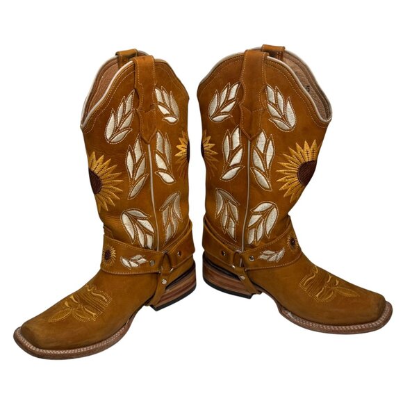 🌻 Women’s Sunflower Embroidered Cowboy Boots – Made in Mexico – Size 6.5 - Picture 5 of 9